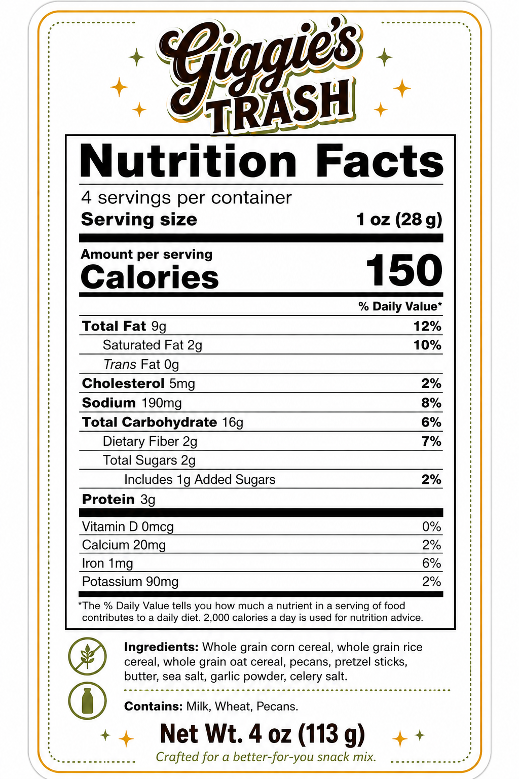Giggie's Trash nutrition facts and ingredient label
